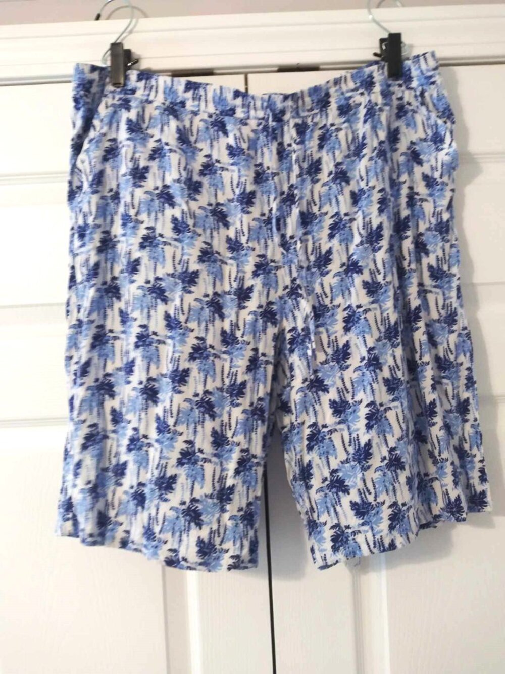 Men’s Hawaiian Tropical Print Rayon Lounge Shorts Blue White Sz - XL